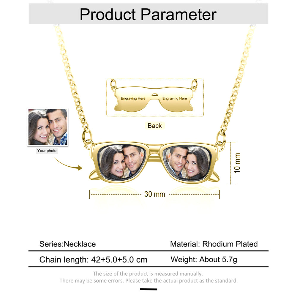 Personalized Rhodium Plated Glasses Pendant Photo Necklace
