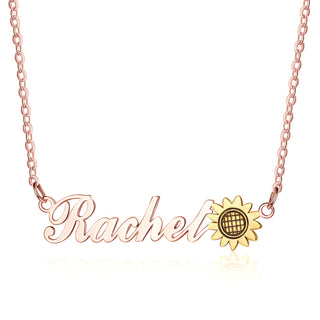 Personalized Rhodium Plated Cuatom Sunflower Name Necklace