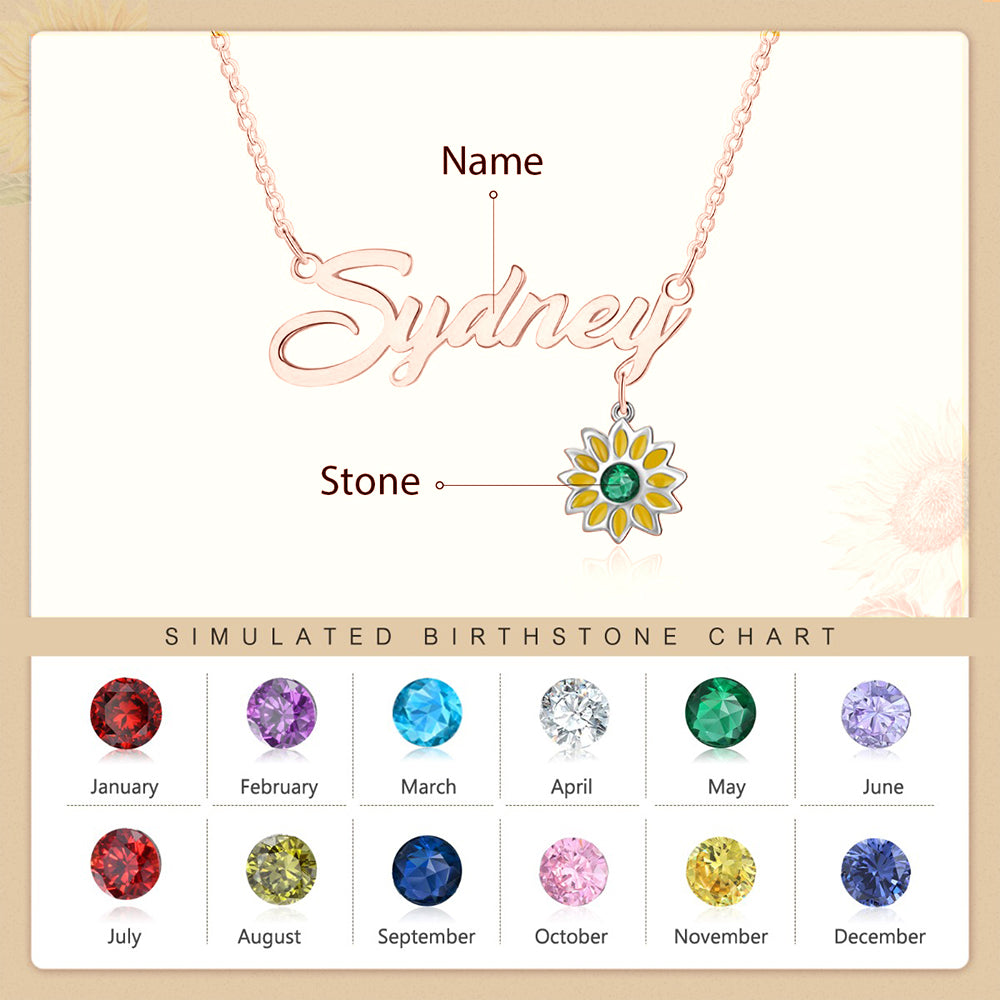 Rhodium Plated Sunflower Name Necklace