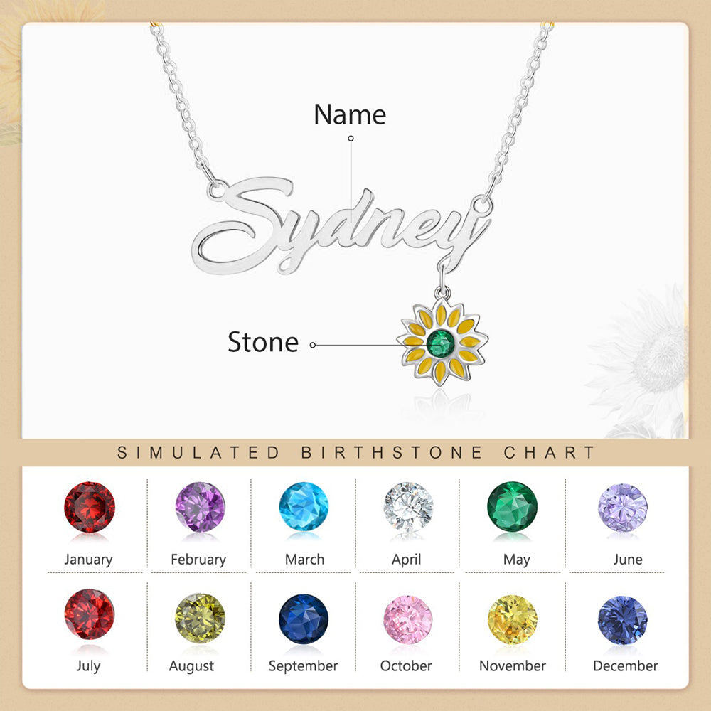Rhodium Plated Sunflower Name Necklace