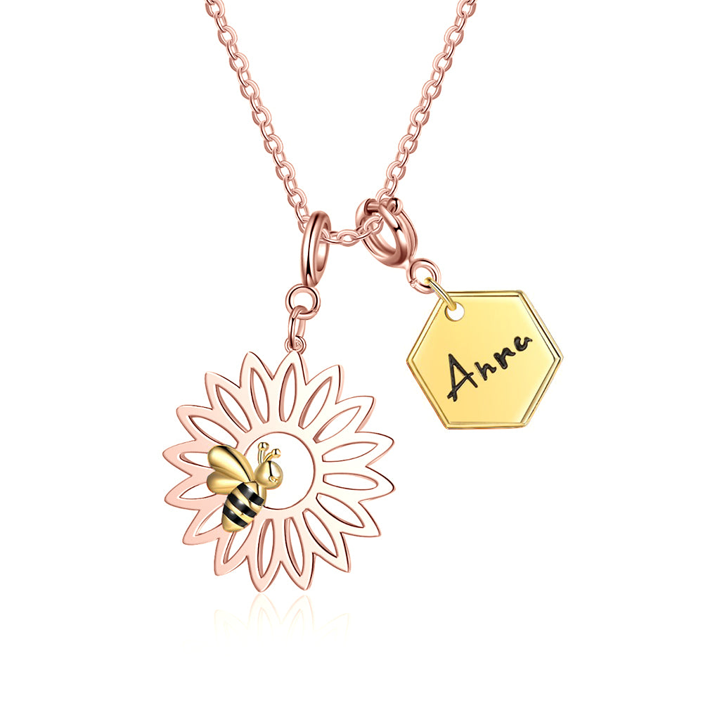 Copper Sunflower Bee Necklace