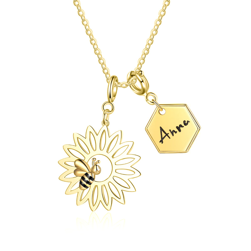 Copper Sunflower Bee Necklace