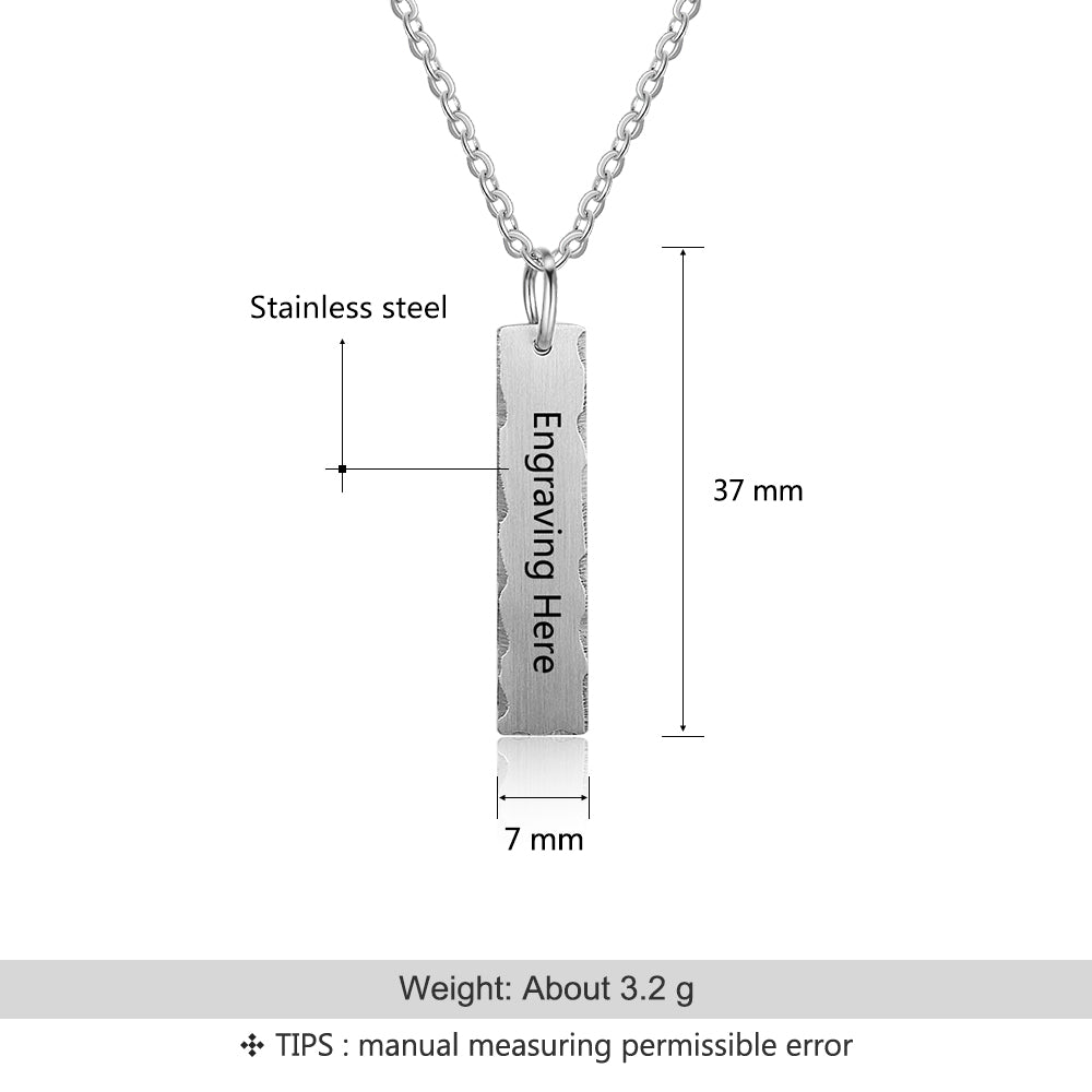 Birthstone & Engraved Stainless Steel Necklace