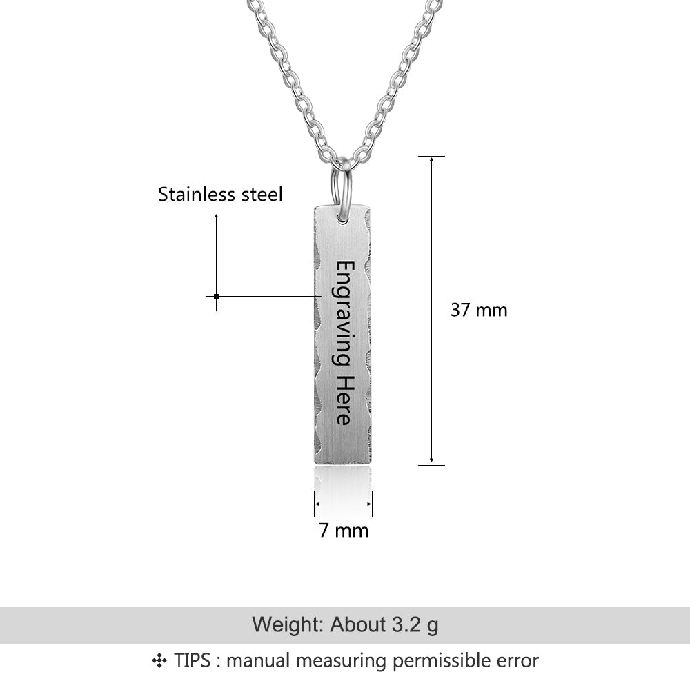 Birthstone & Engraved Stainless Steel Necklace