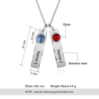 Birthstone & Engraved Stainless Steel Necklace