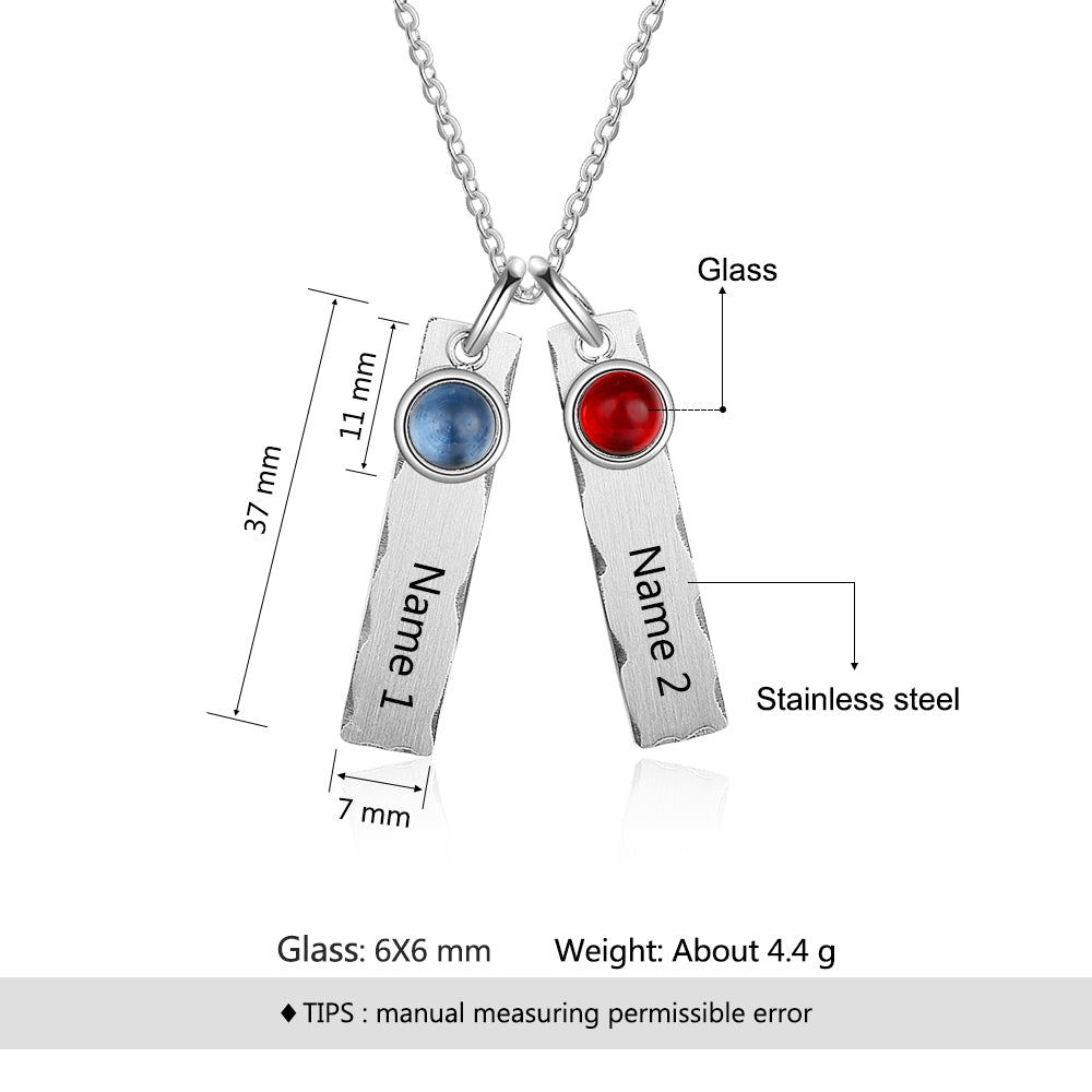 Birthstone & Engraved Stainless Steel Necklace