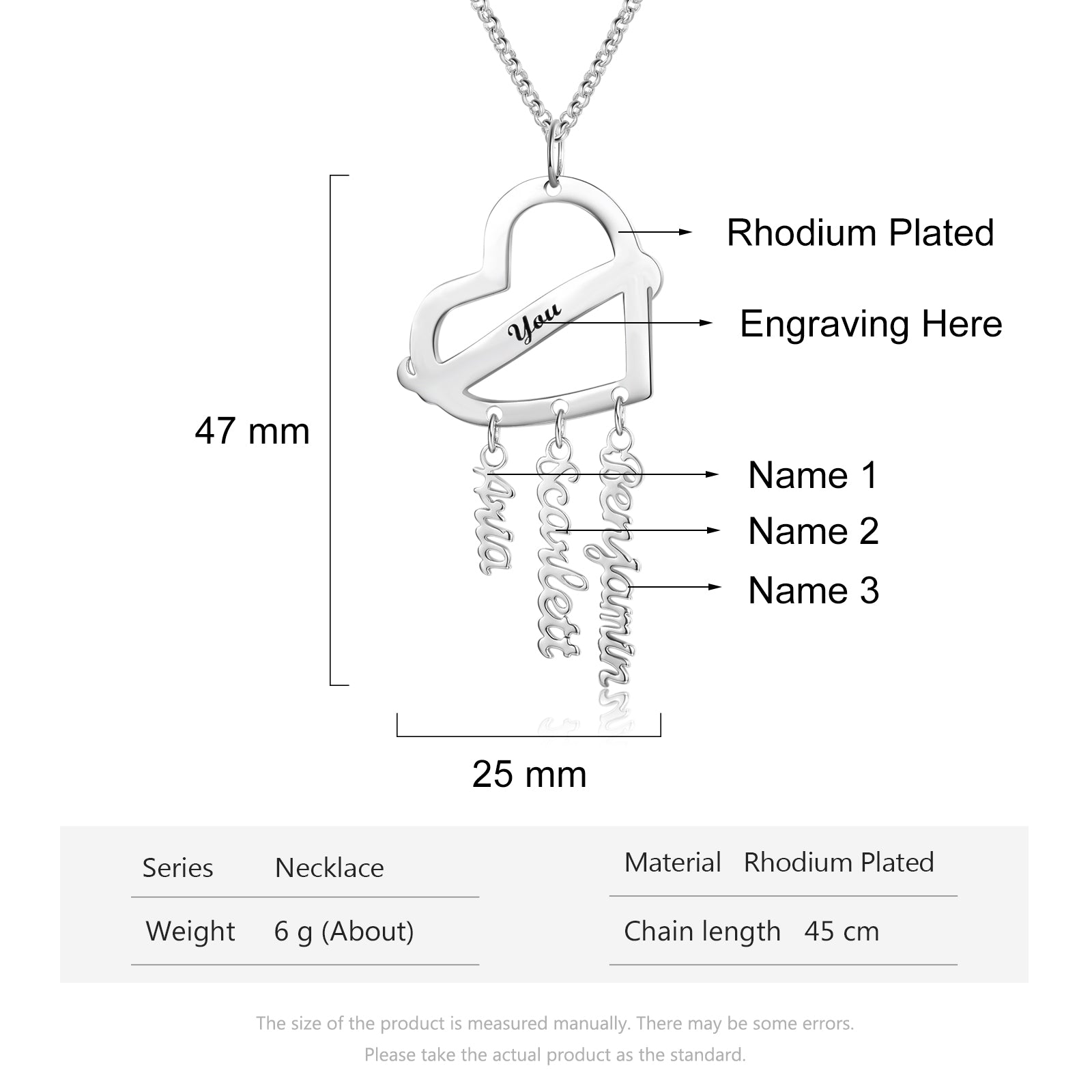 Personalized Rhodium Plated Heart Shape Name Necklace