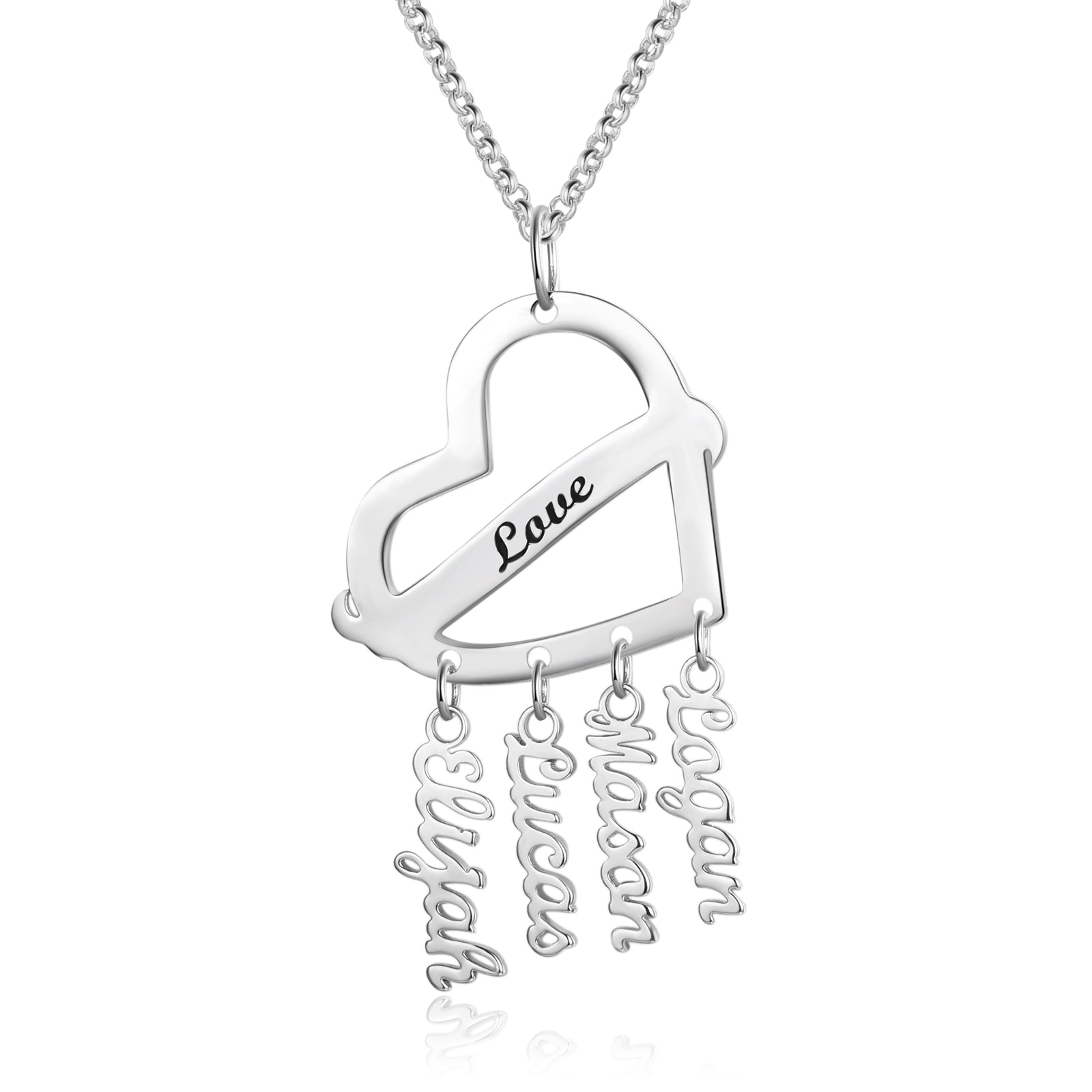 Personalized Rhodium Plated Heart Shape Name Necklace