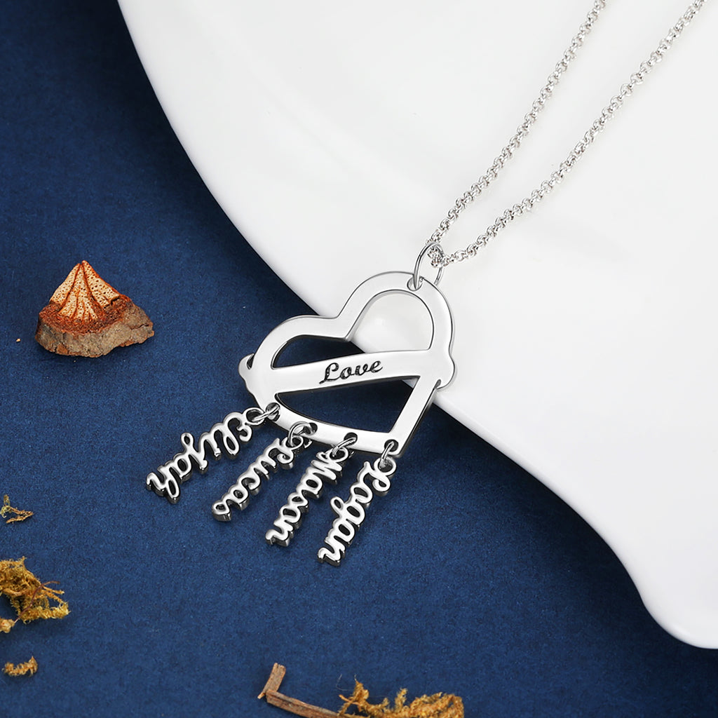 Personalized Rhodium Plated Heart Shape Name Necklace