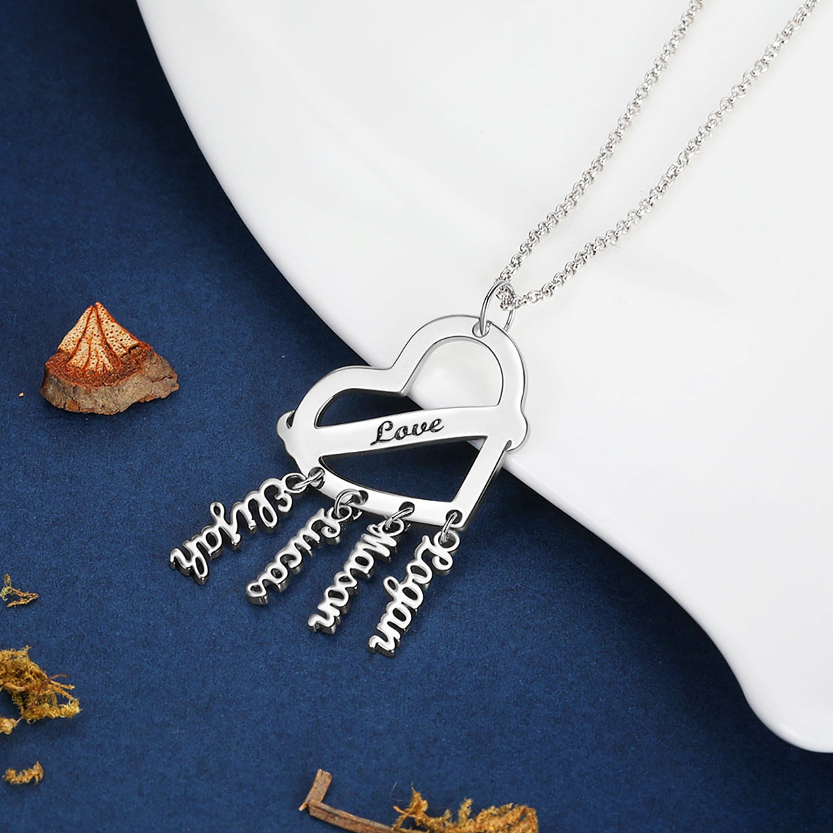Personalized Rhodium Plated Heart Shape Name Necklace