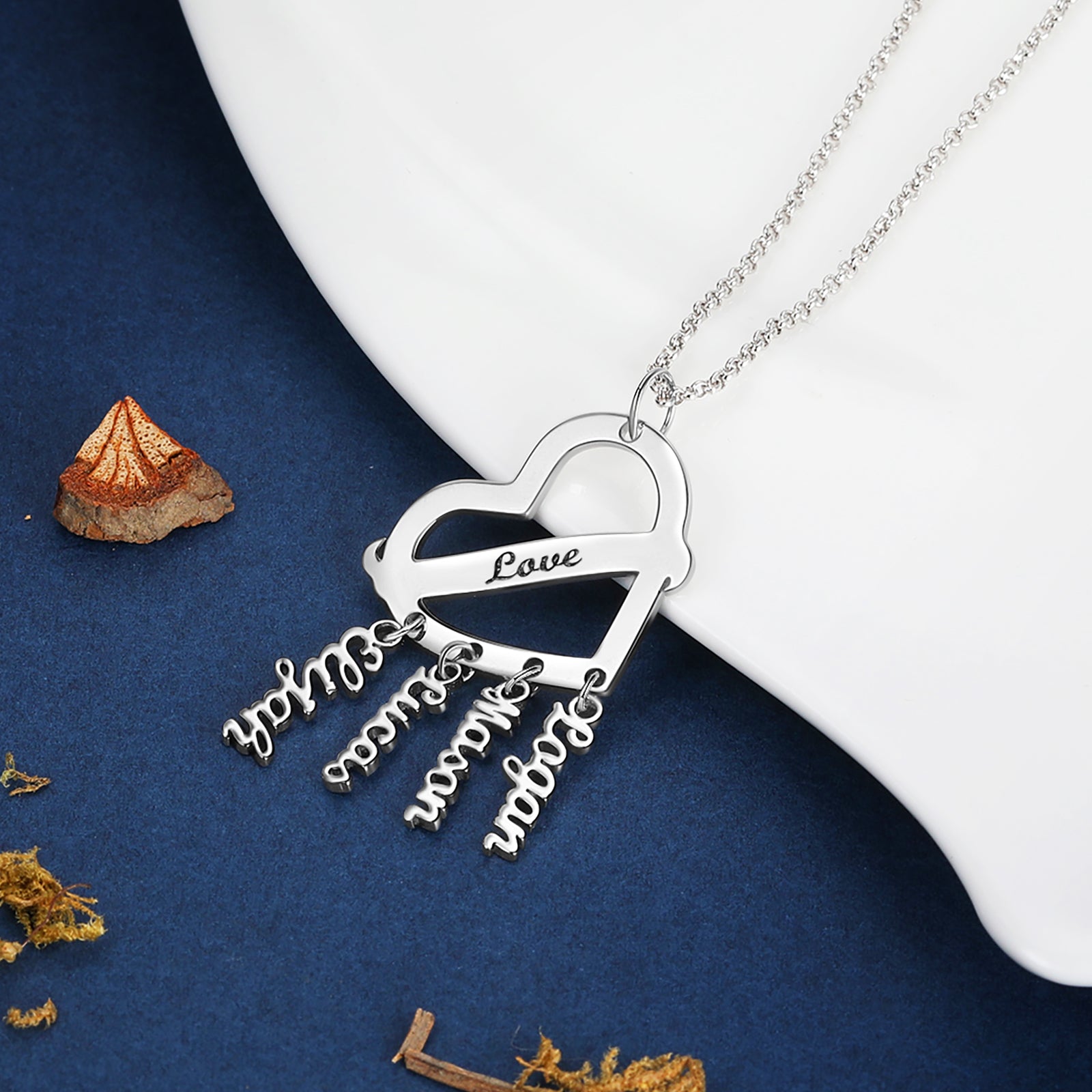 Personalized Rhodium Plated Heart Shape Name Necklace