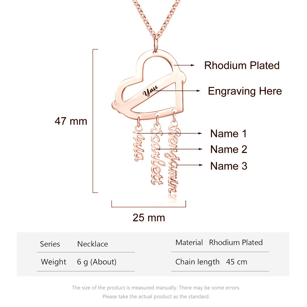 Personalized Rhodium Plated Heart Shape Name Necklace