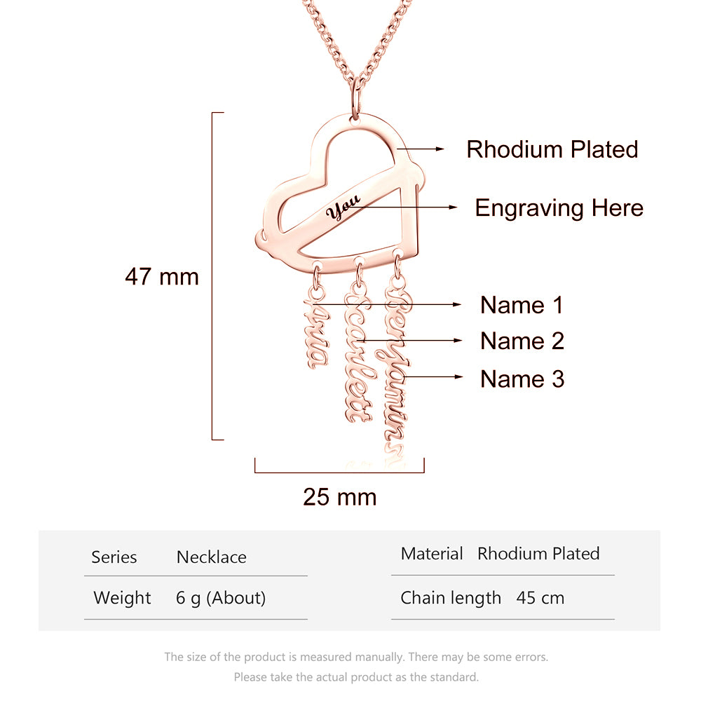 Personalized Rhodium Plated Heart Shape Name Necklace