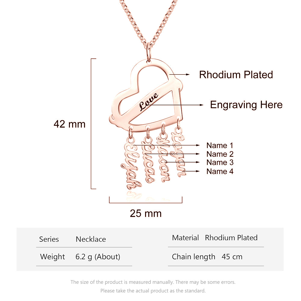 Personalized Rhodium Plated Heart Shape Name Necklace