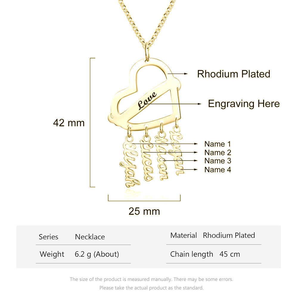Personalized Rhodium Plated Heart Shape Name Necklace