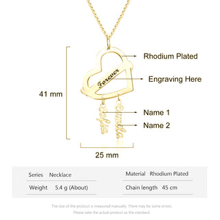 Personalized Rhodium Plated Heart Shape Name Necklace
