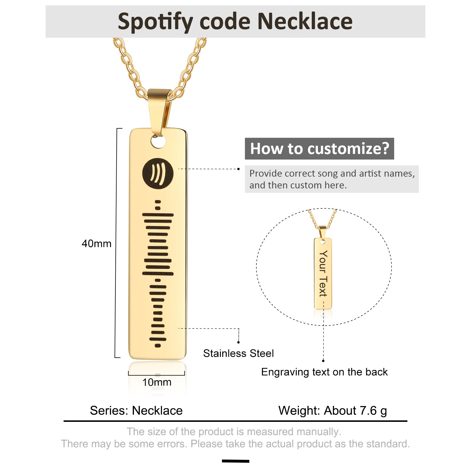 Personalized Stainless Steel Spotify Code Necklace