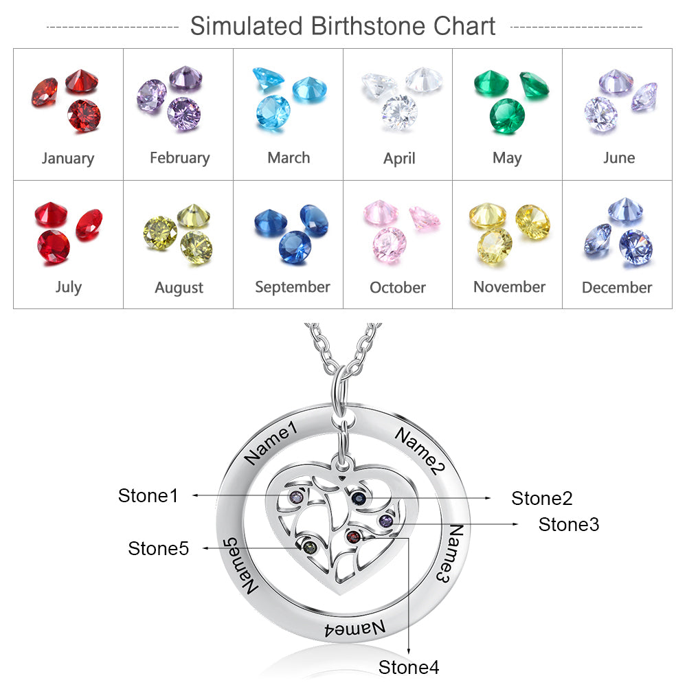 Personalized Stainless Steel Heart Shape Tree Necklace