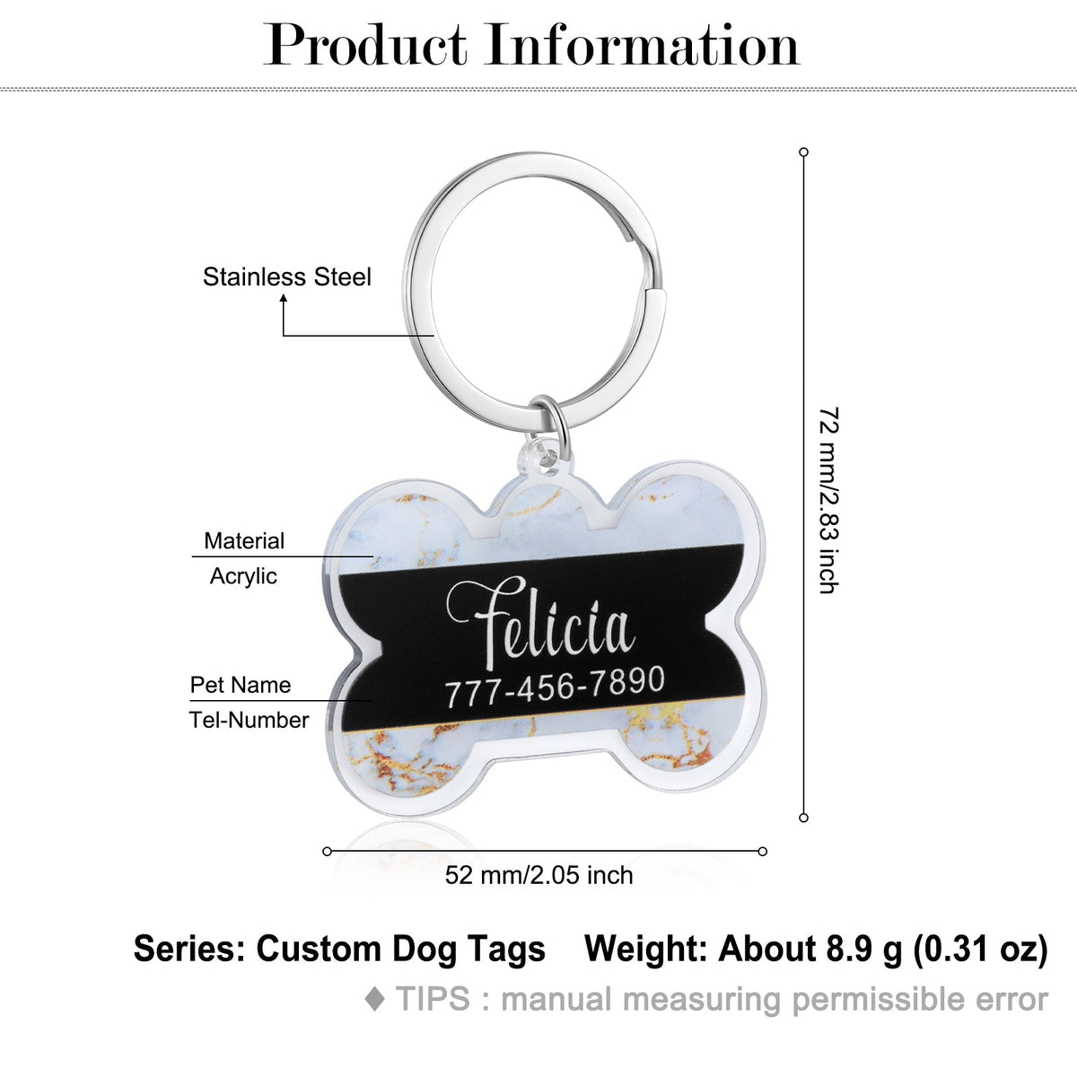 Custom Acrylic Marble Pattern Dog Tag