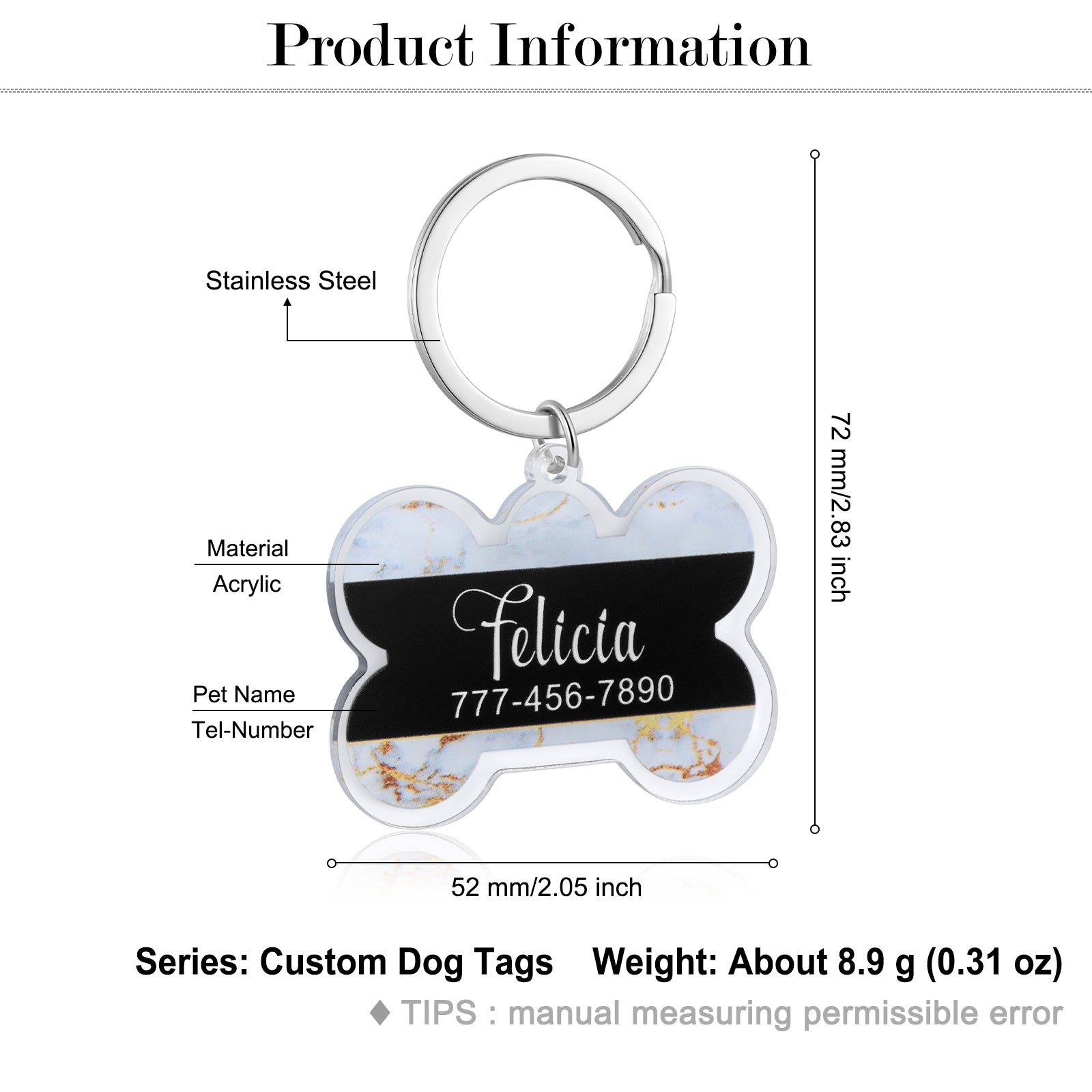 Custom Acrylic Marble Pattern Dog Tag