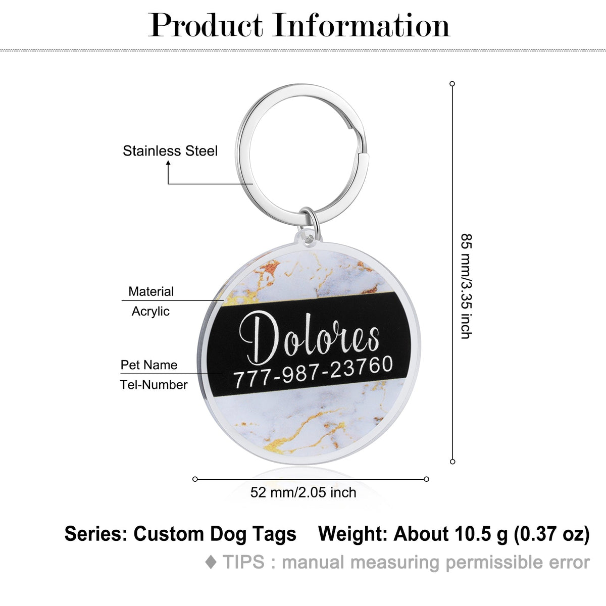 Custom Acrylic Marble Pattern Dog Tag