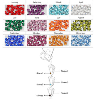 Rhodium Plated Double Heart Baby Feet Necklace