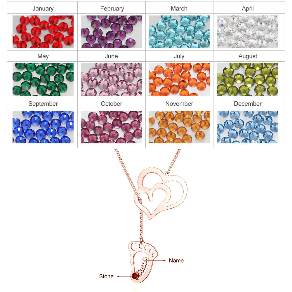 Rhodium Plated Double Heart Baby Feet Necklace