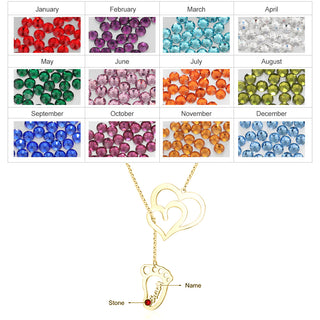 Rhodium Plated Double Heart Baby Feet Necklace