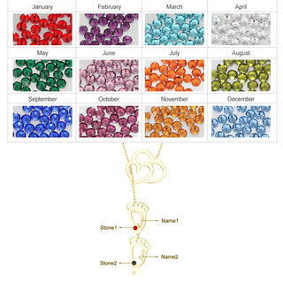 Rhodium Plated Double Heart Baby Feet Necklace