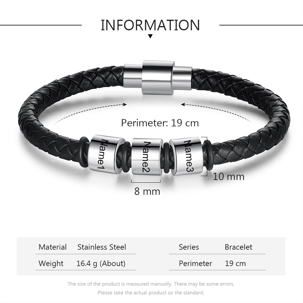 Custom Stainless Steel Leather Bracelet