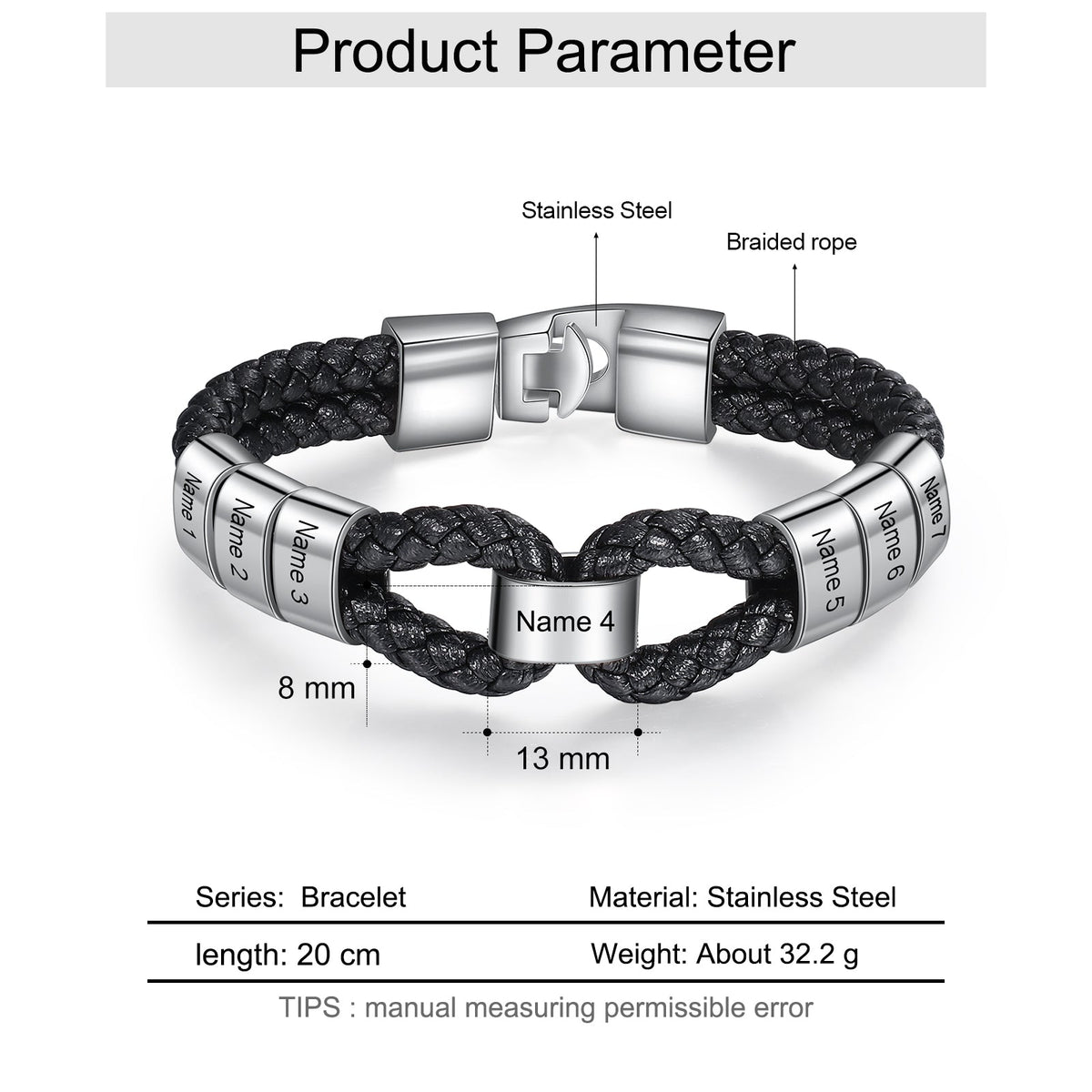 Custom Stainless Steel Leather Bracelet
