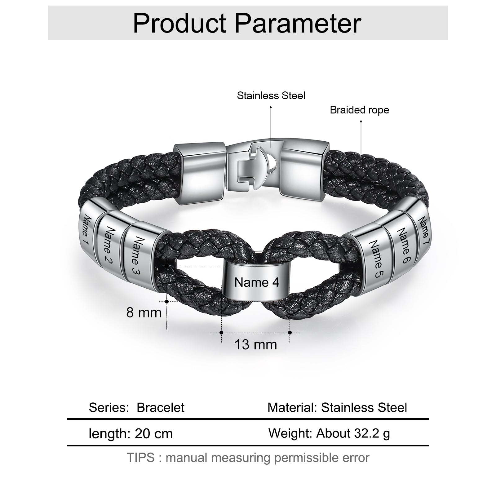 Custom Stainless Steel Leather Bracelet
