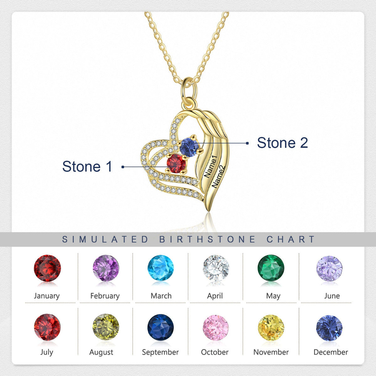 Personalized Angel Wing  Heart Necklace