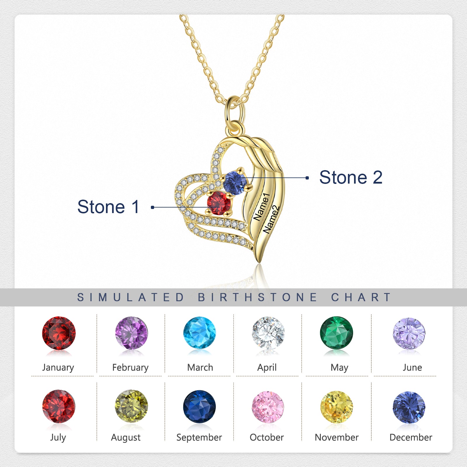 Personalized Angel Wing  Heart Necklace