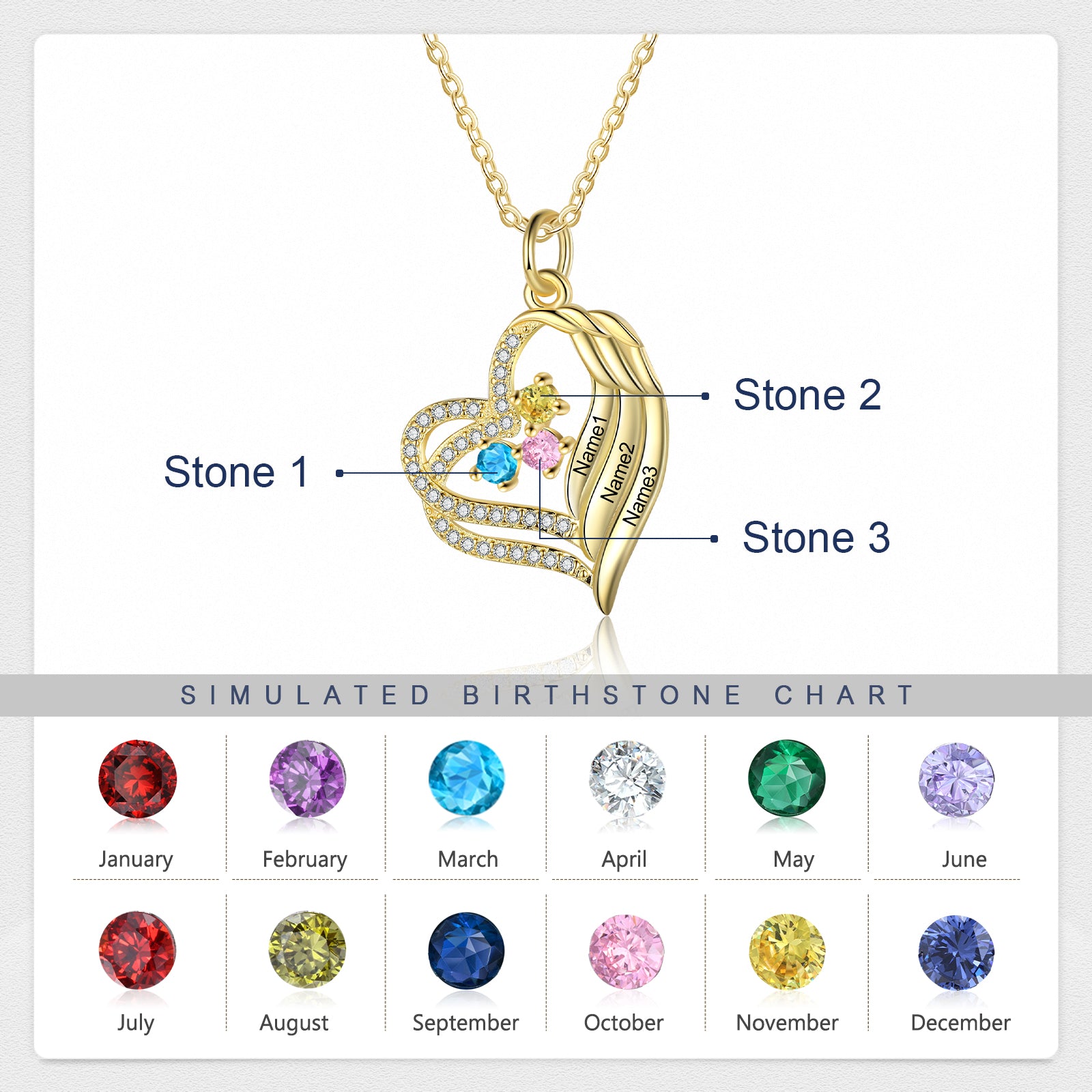 Personalized Angel Wing  Heart Necklace