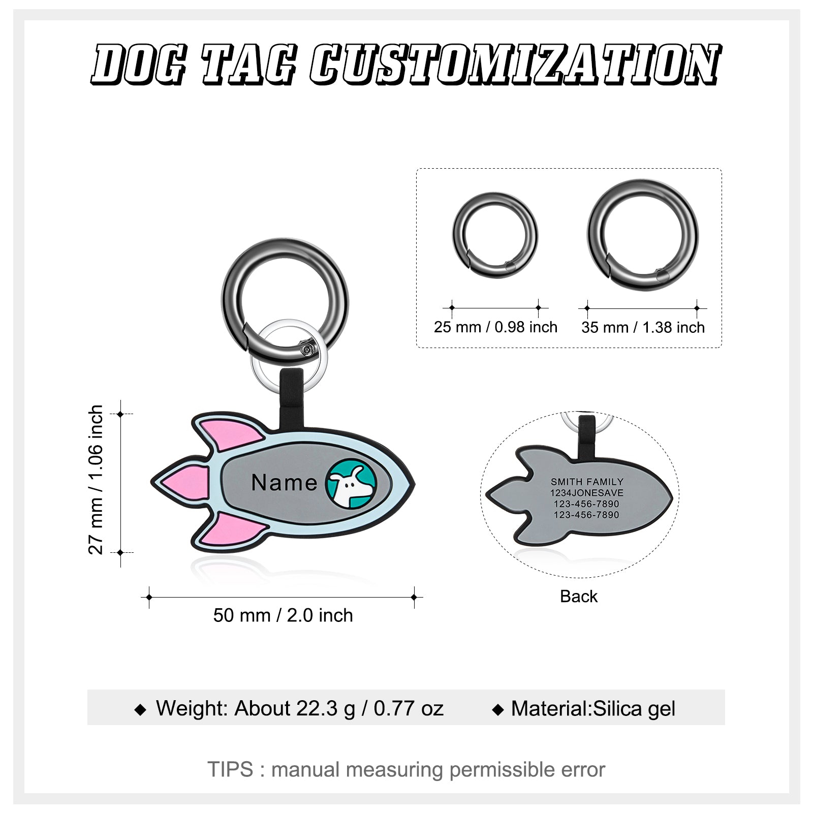 Personalized Silica Gel Rocket Dog Tag