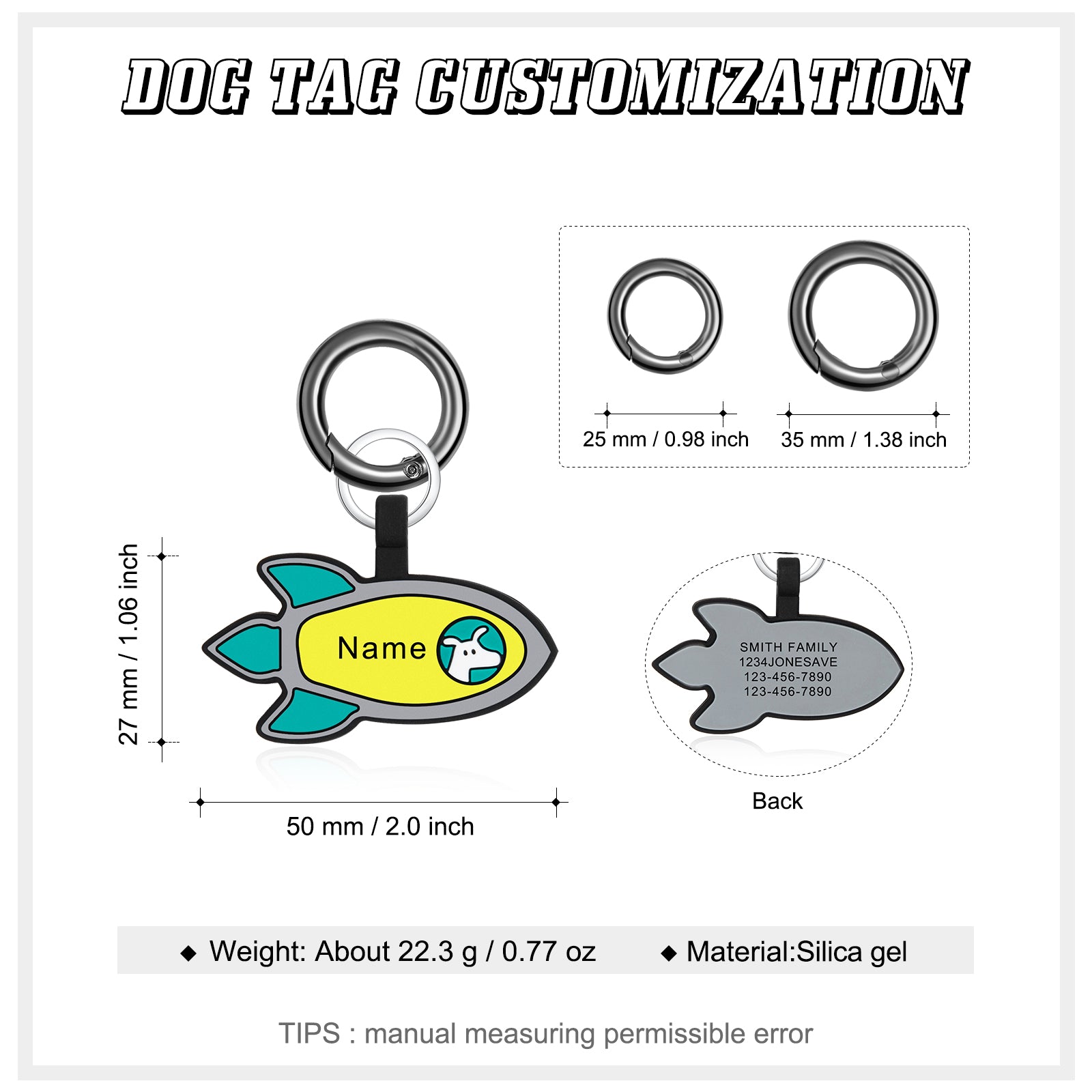 Personalized Silica Gel Rocket Dog Tag