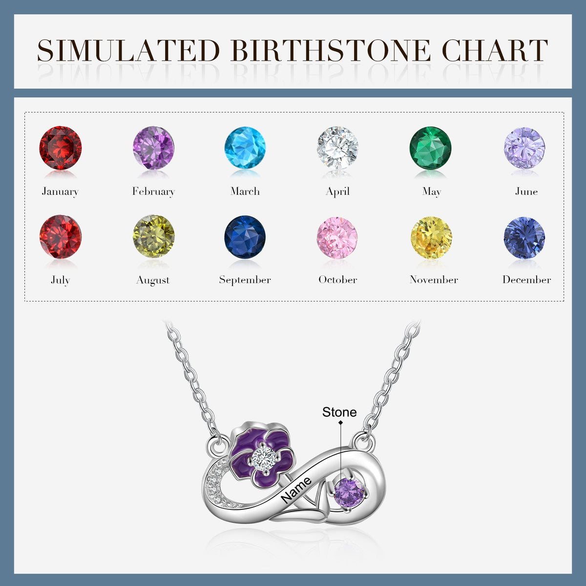 Rhodium Plated Infinity Necklace with Birthflower