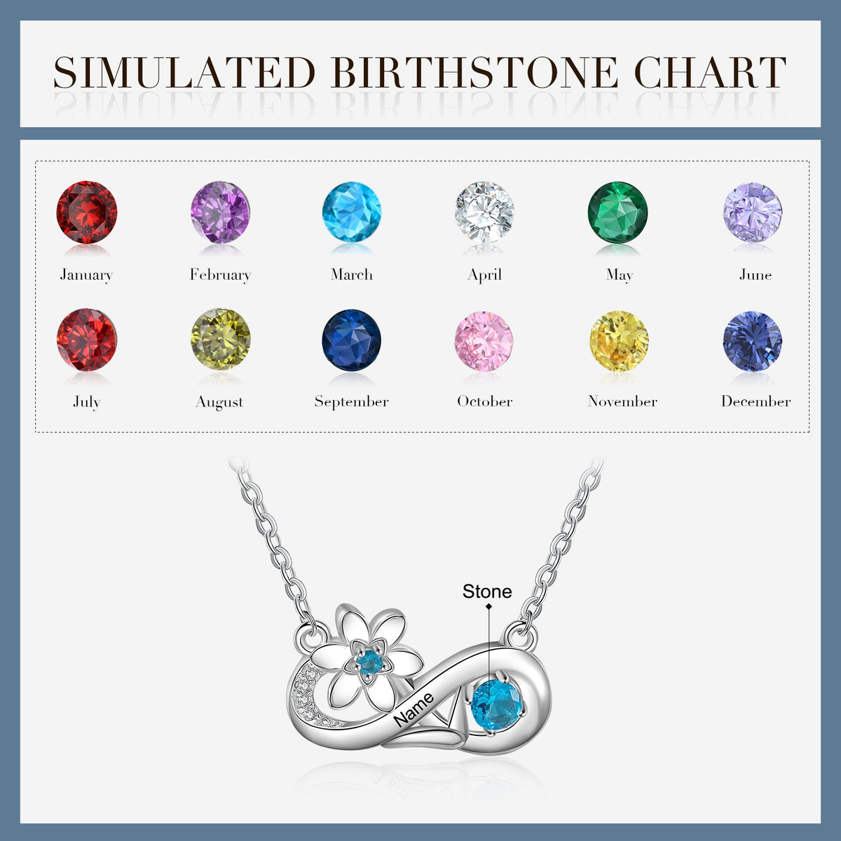 Rhodium Plated Infinity Necklace with Birthflower
