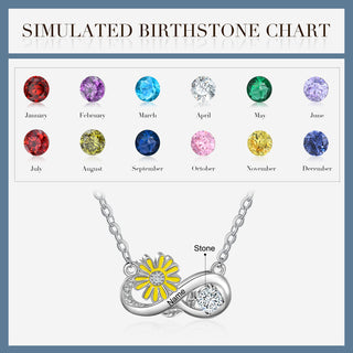 Rhodium Plated Infinity Necklace with Birthflower
