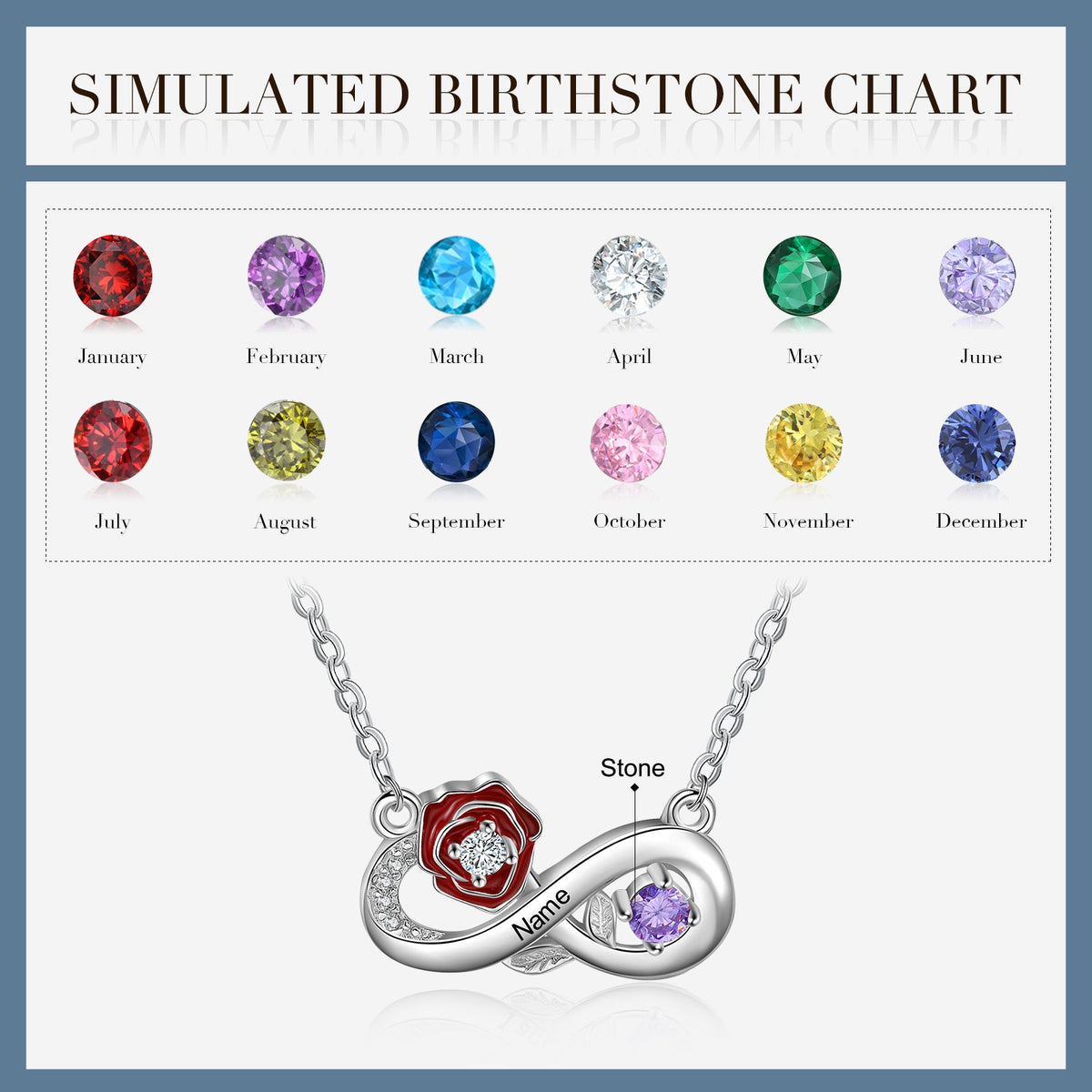 Rhodium Plated Infinity Necklace with Birthflower