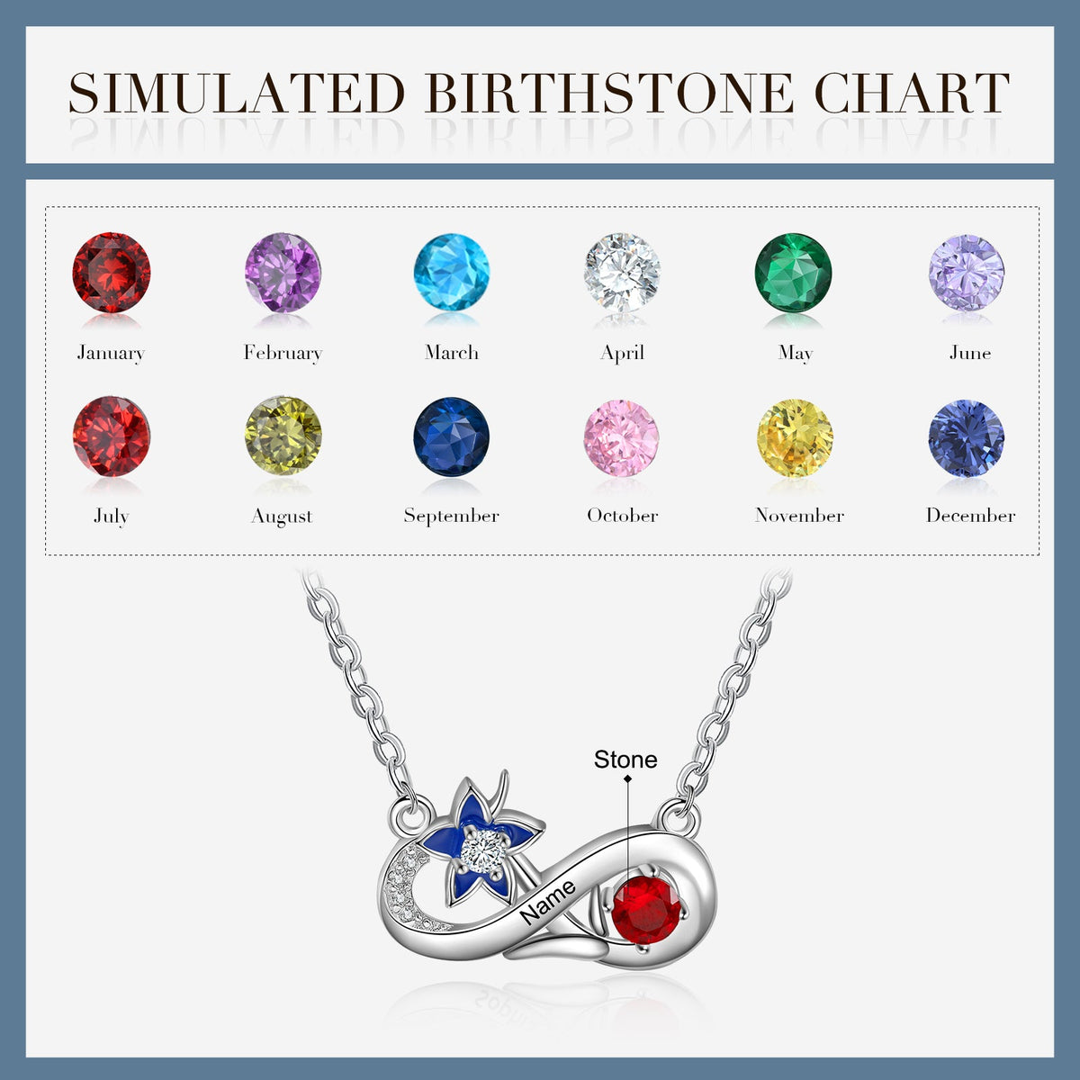 Rhodium Plated Infinity Necklace with Birthflower
