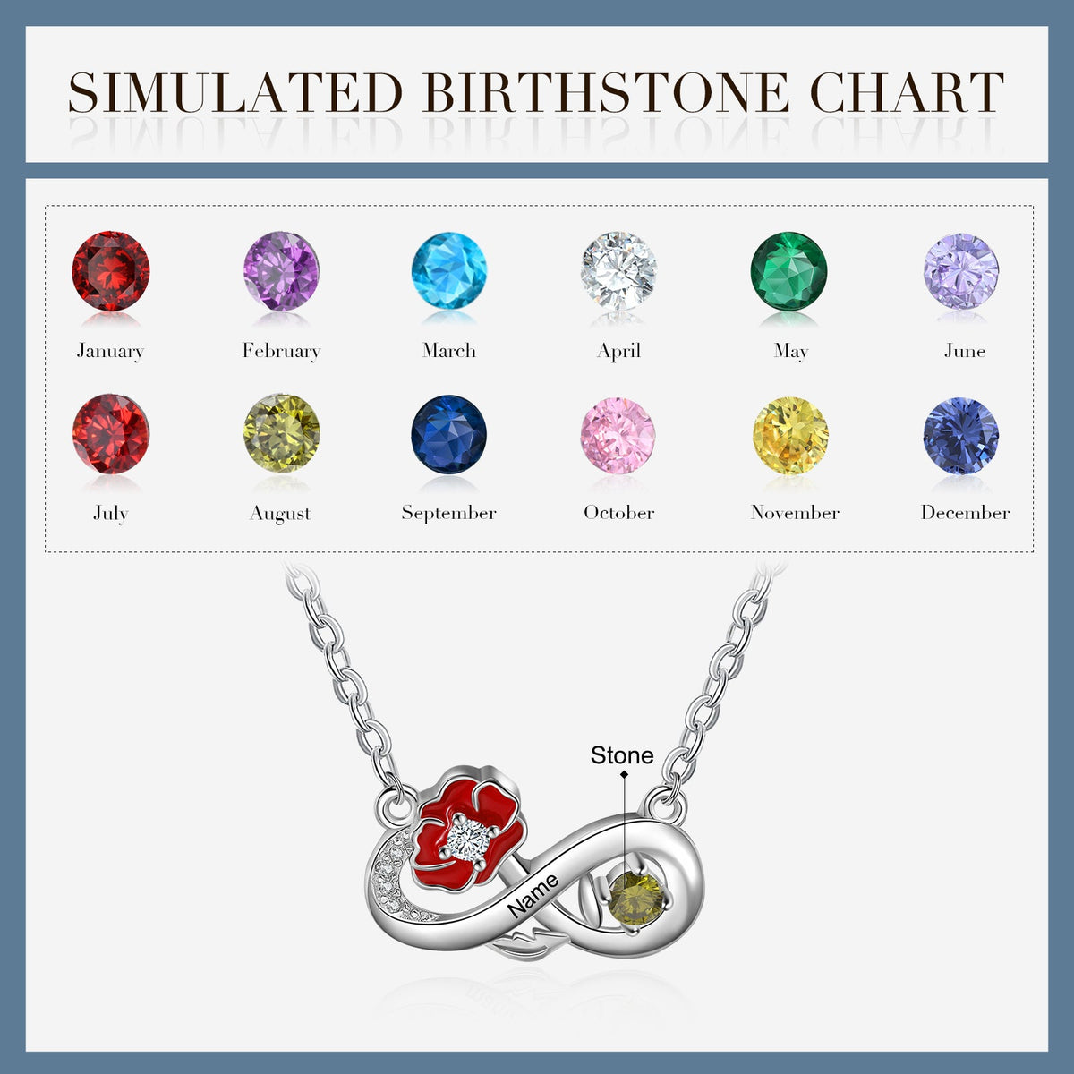 Rhodium Plated Infinity Necklace with Birthflower