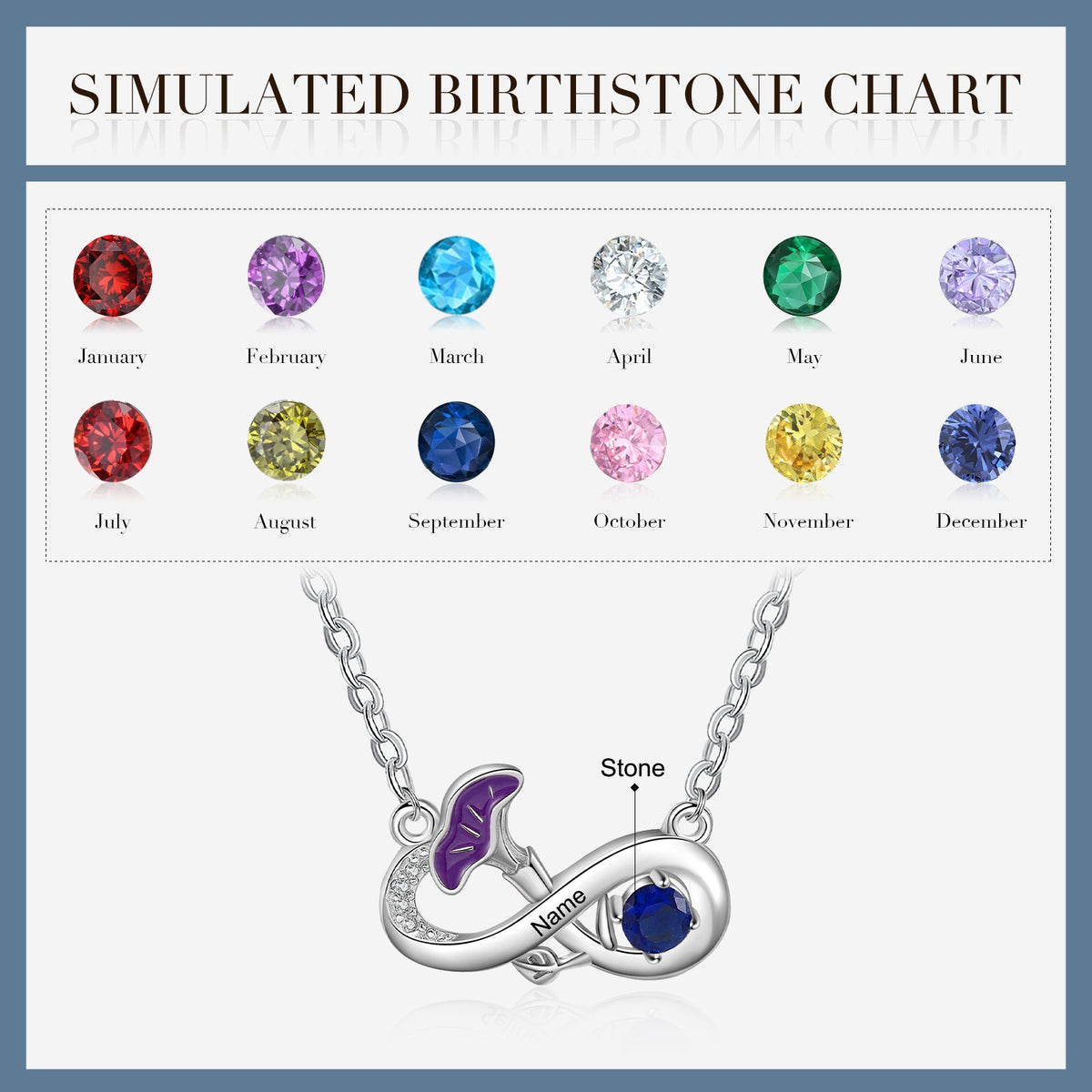 Rhodium Plated Infinity Necklace with Birthflower