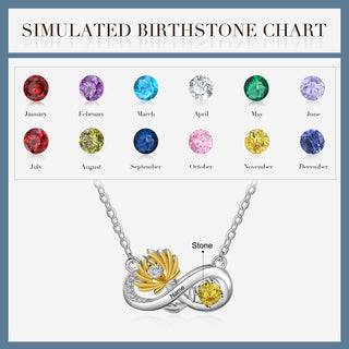 Rhodium Plated Infinity Necklace with Birthflower