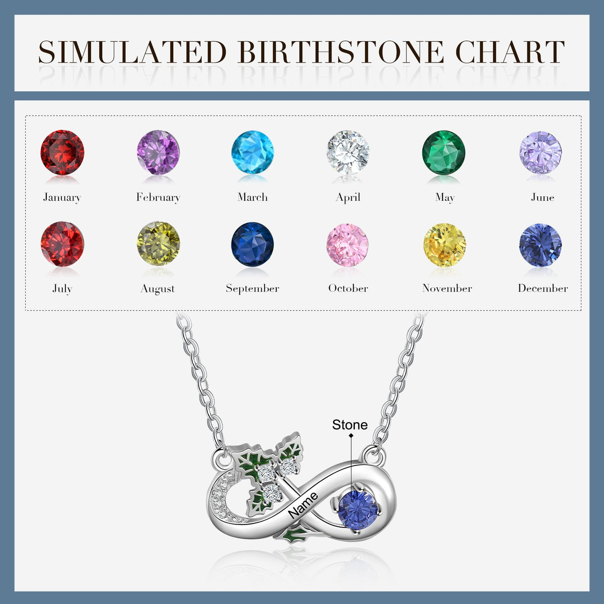 Rhodium Plated Infinity Necklace with Birthflower