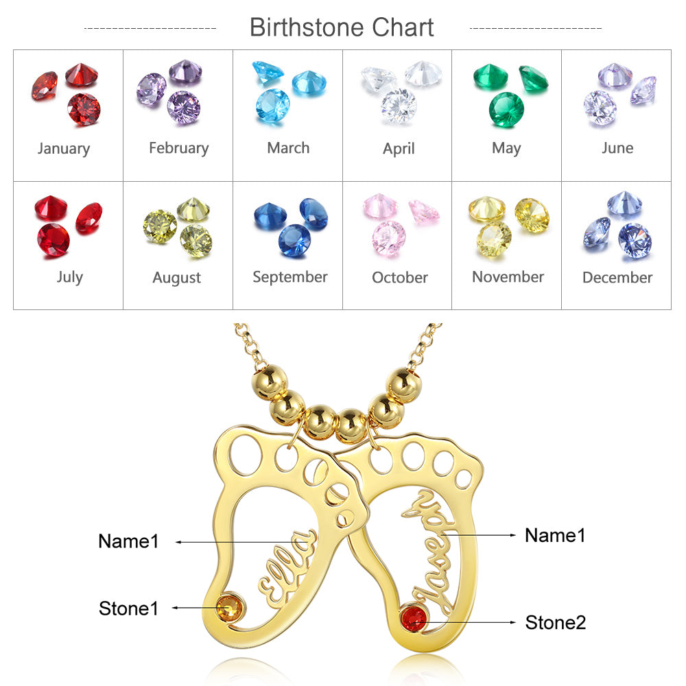 Personalized Rhodium Plated Baby Foot Name Necklace