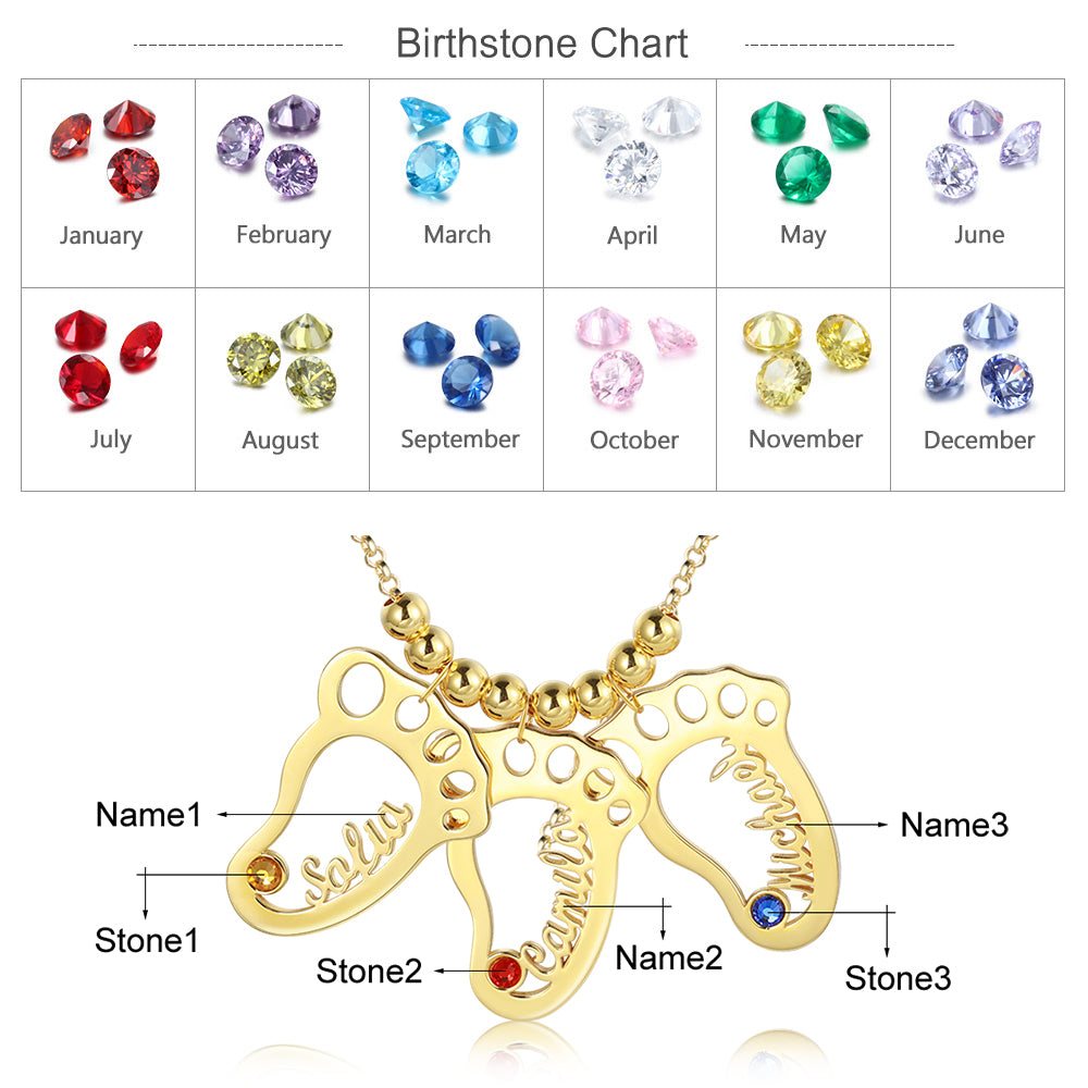Personalized Rhodium Plated Baby Foot Name Necklace