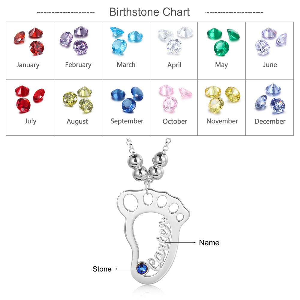 Personalized Rhodium Plated Baby Foot Name Necklace