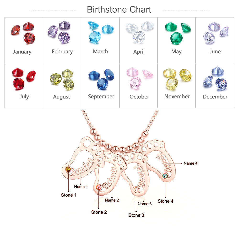 Personalized Rhodium Plated Baby Foot Name Necklace